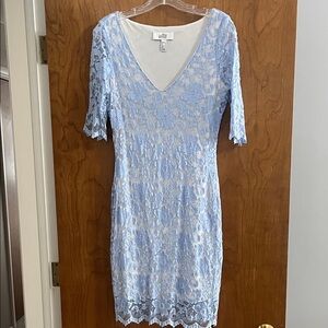 Badgley Mischka Sky Blue Lace Midi Dress